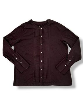 Lands’ End Women’s Black Blouse Sz LP Pintuck Button Front Long Sleeve Top C-6